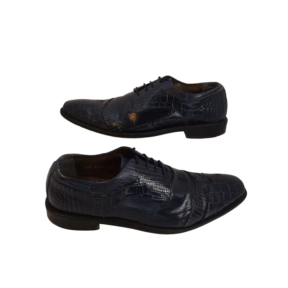 Midnight Blue‎ Crocodile Embossed Leather Oxford Dress Shoes Mens Size 10 W